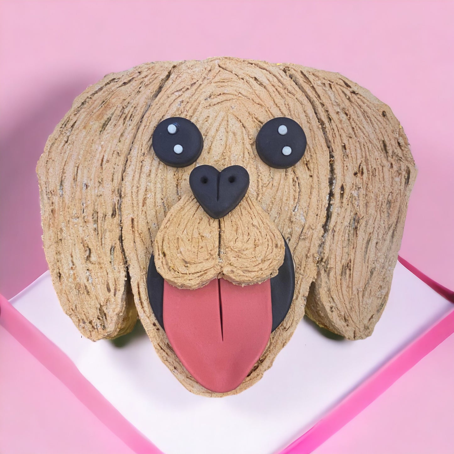 Golden Retriever face-shaped birthday cake for dogs with peanut butter and oats, made in Doon
