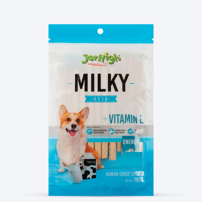 Package of JerHigh Milky Stix dog treats