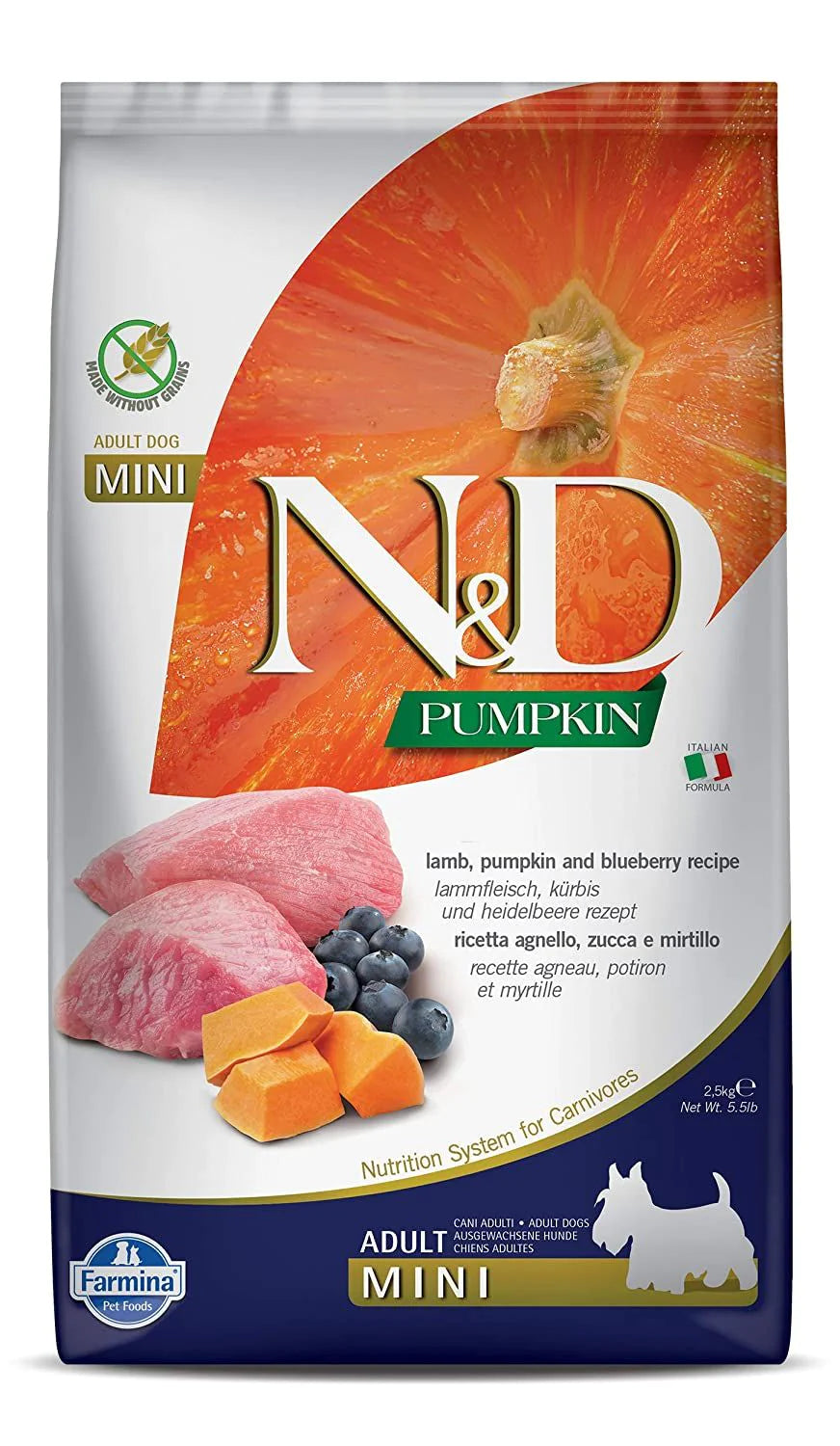 Farmina N&D Pumpkin Lamb & Blueberry Grain Free Mini Adult Dry Dog Food 2.5 Kg