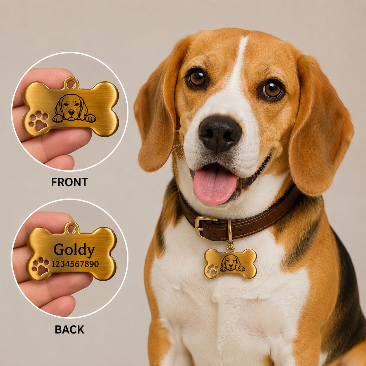 Customised Bone Shaped Pet ID Tag with Die-Cut Paw | 50 mm