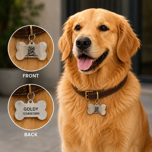 Customised Bone Shaped Pet ID Tag | 50 mm | Gold