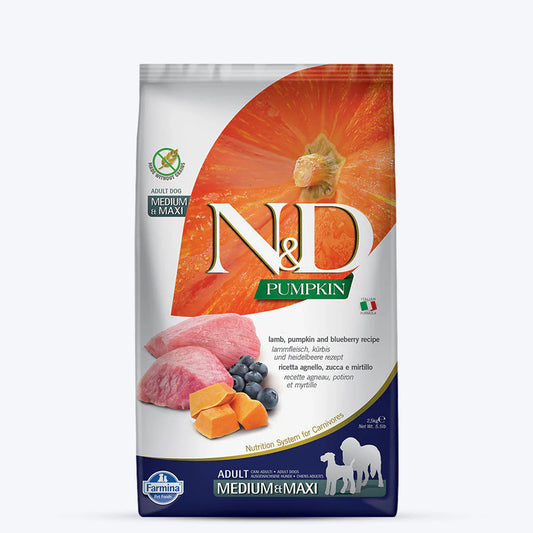 Farmina N&D Pumpkin Lamb and Blueberry Grain-Free Dog Food for Medium and Maxi Adult Breeds