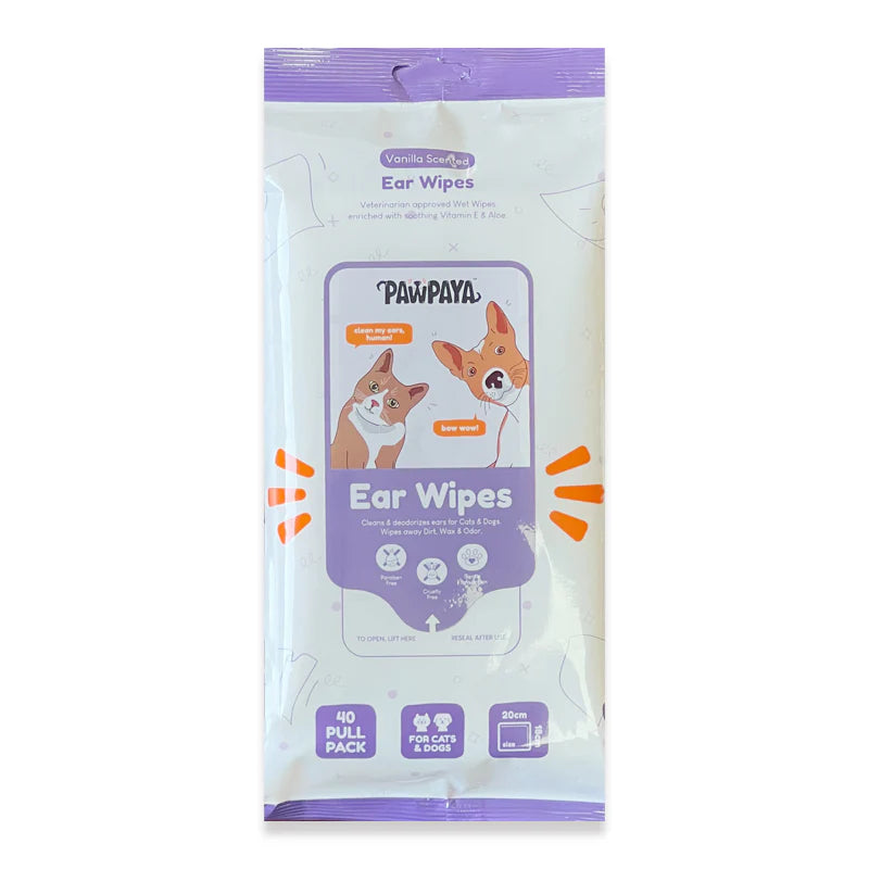 Pawpaya Ear Wipes | 20x18 cm | 40 Pull Pack