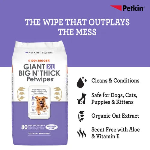 Petkin Gaint Big N' Thick Lavender Scented Petwipes for Dogs and Cats