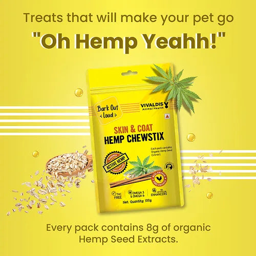 Bark Out Loud Skin & Coat Hemp Chew Stix for Dogs and Cats 100 gm