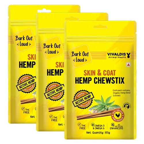 Bark Out Loud Skin & Coat Hemp Chew Stix for Dogs and Cats 100 gm
