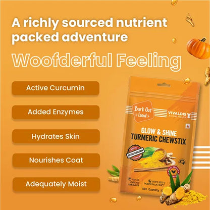 Bark Out Loud Glow and Shine Turmeric Chew Stix for Dogs and Cats 100 gm