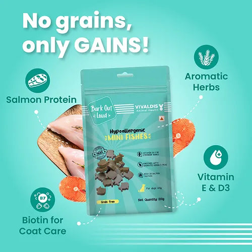 Bark Out Loud Mini Fishes Grain Free & Hypoallergenic Dog Treats 100 gm