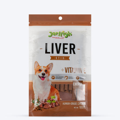 Dog food treats labeled 'Liver Stix + Vitamin E' in Dehradun