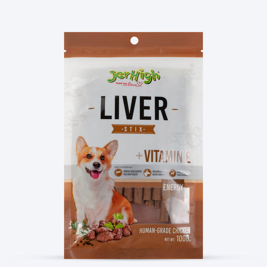 Dog food treats labeled 'Liver Stix + Vitamin E' in Dehradun