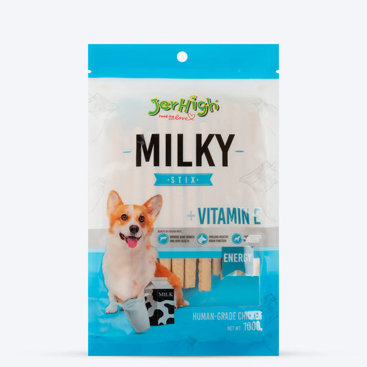 Package of JerHigh Milky Stix dog treats