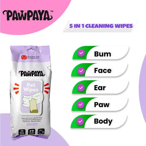 Pawpaya Pet Wipes 100 Pull Pack, 20x 18cm