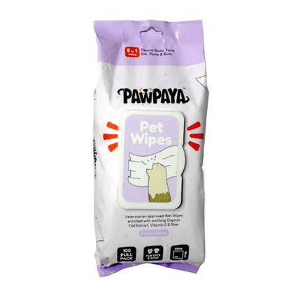 Pawpaya Pet Wipes 100 Pull Pack, 20x 18cm