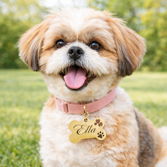 ID Tag - Bone Shaped with Dye Cut Paw | 55 mm | Rose Gold